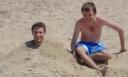 Buried in the sand with one of my best friends, Michael